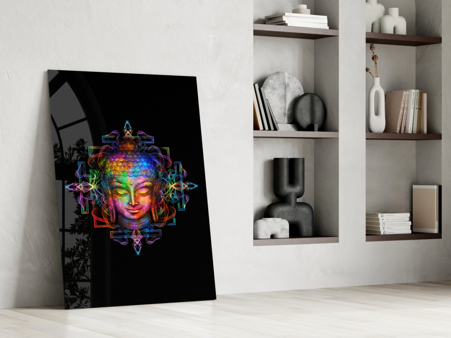 Neon Sacred Geometry Buddha Glass Wall Art