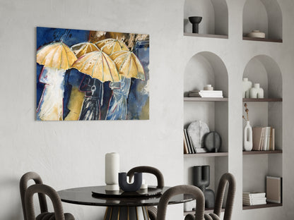 Watercolor Umbrella Crowd On Navy Glass Wall Art