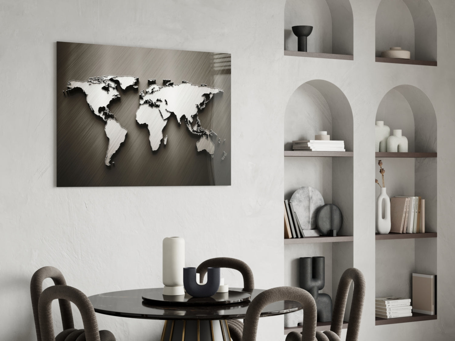 Chrome Relief World Map Glass Wall Art