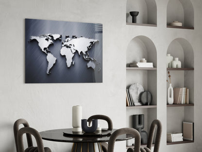 Brushed Steel 3D World Map Glass Wall Art