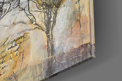 Bare Trees Autumn Collage Script Glass Wall Art