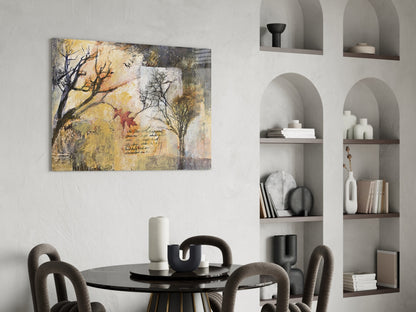 Bare Trees Autumn Collage Script Glass Wall Art