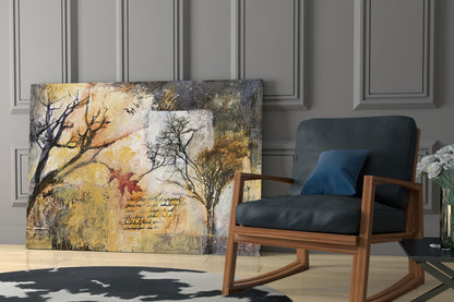 Bare Trees Autumn Collage Script Glass Wall Art