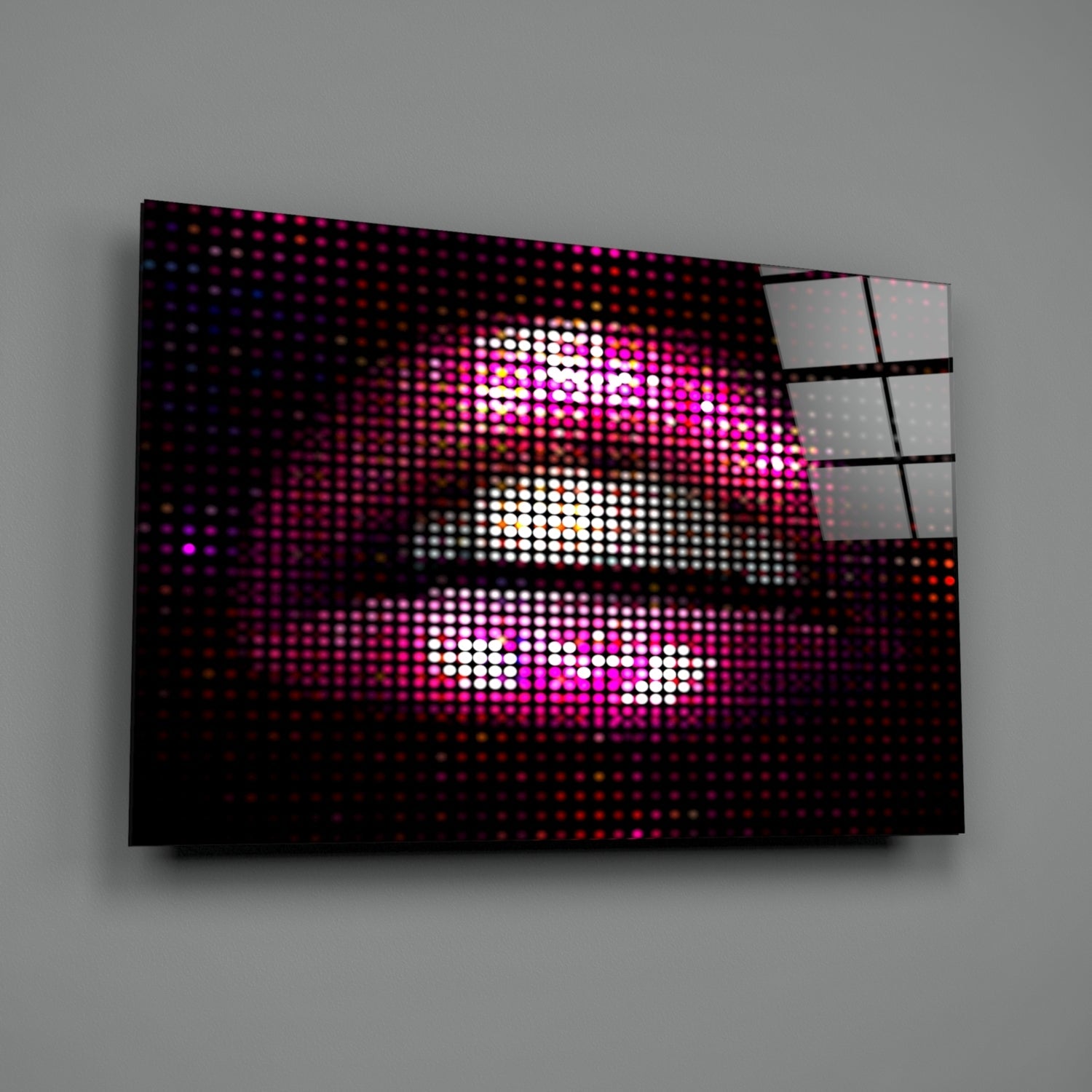 Pink Disco Dot Pixel Lips Glass Wall Art
