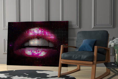 Pink Disco Dot Pixel Lips Glass Wall Art