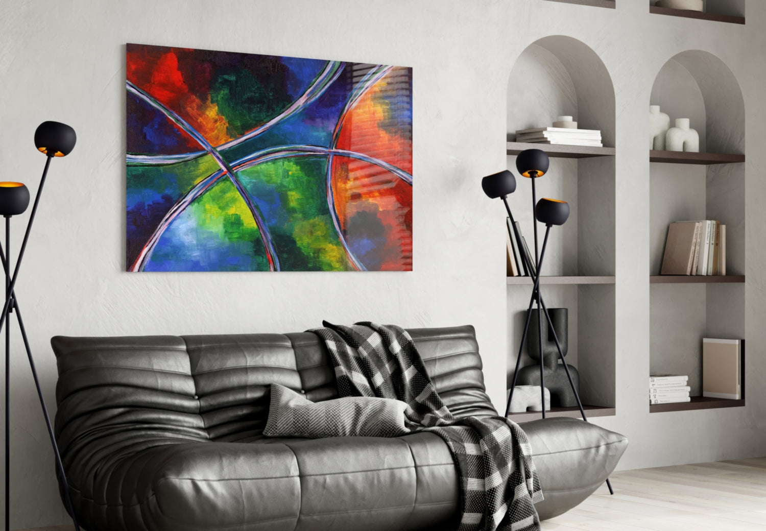 Rainbow Ribbon Circles Glass Wall Art