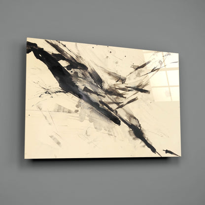 Black Ink Splash Beige Glass Wall Art