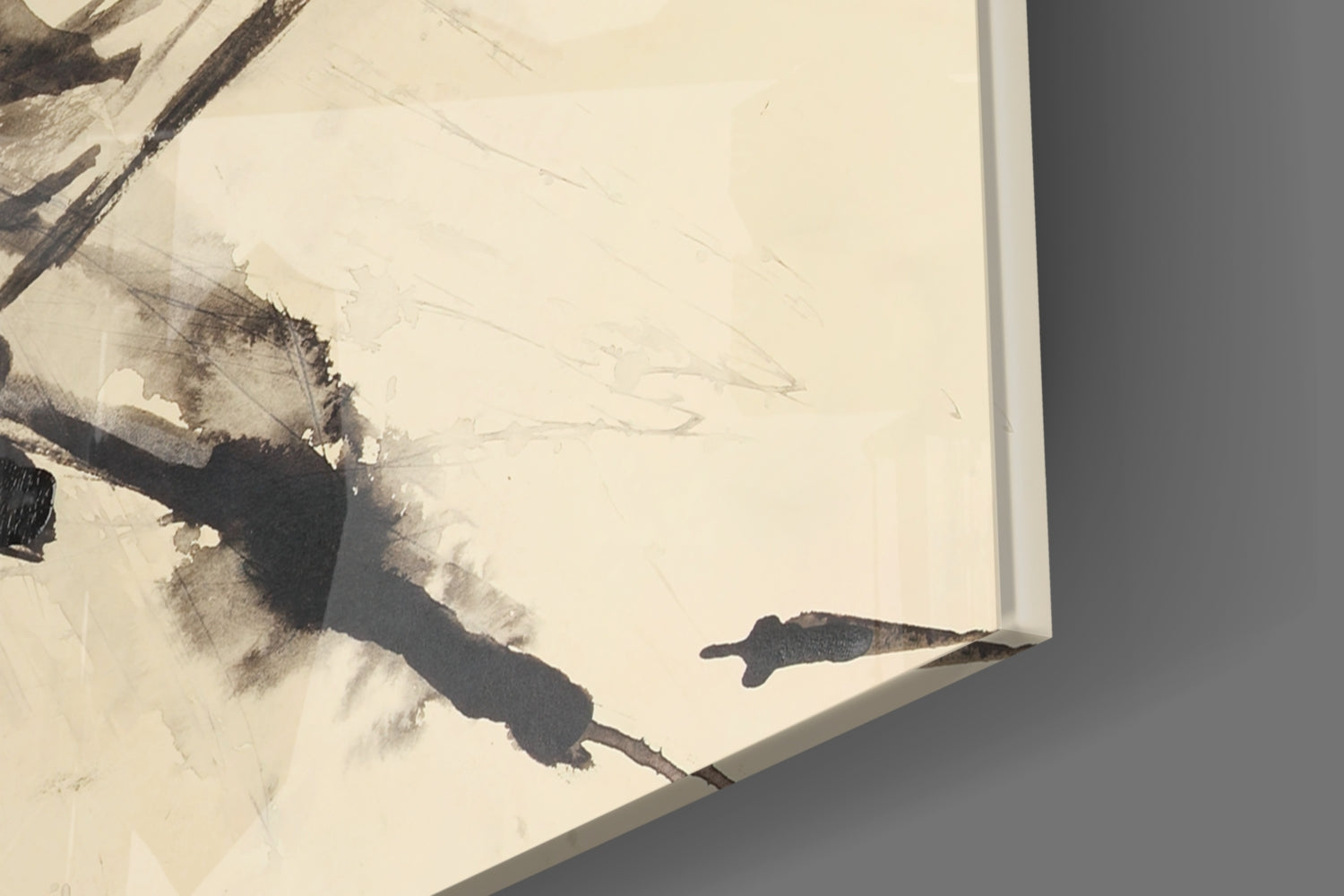 Black Ink Splash Beige Glass Wall Art