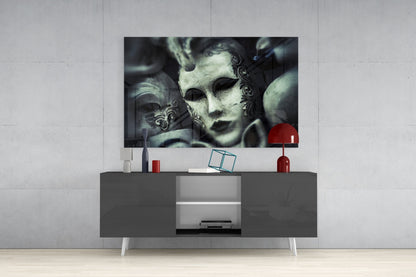Pale Silver Masquerade Mask Glass Wall Art