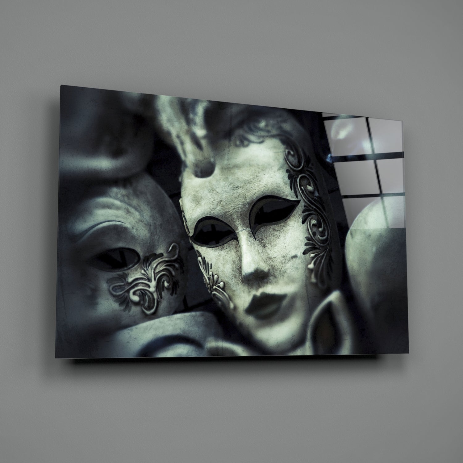 Pale Silver Masquerade Mask Glass Wall Art