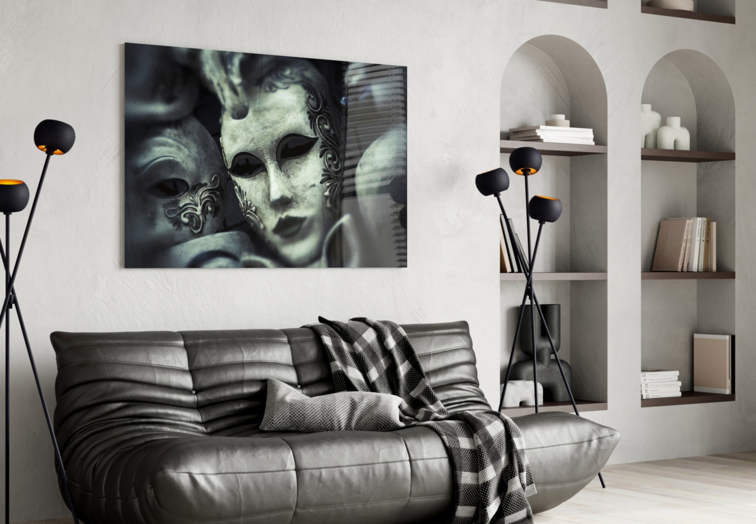 Pale Silver Masquerade Mask Glass Wall Art