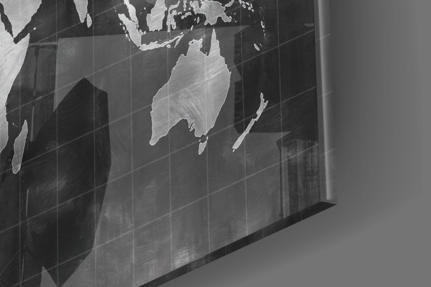 Misty Silver World Map Grid Glass Wall Art