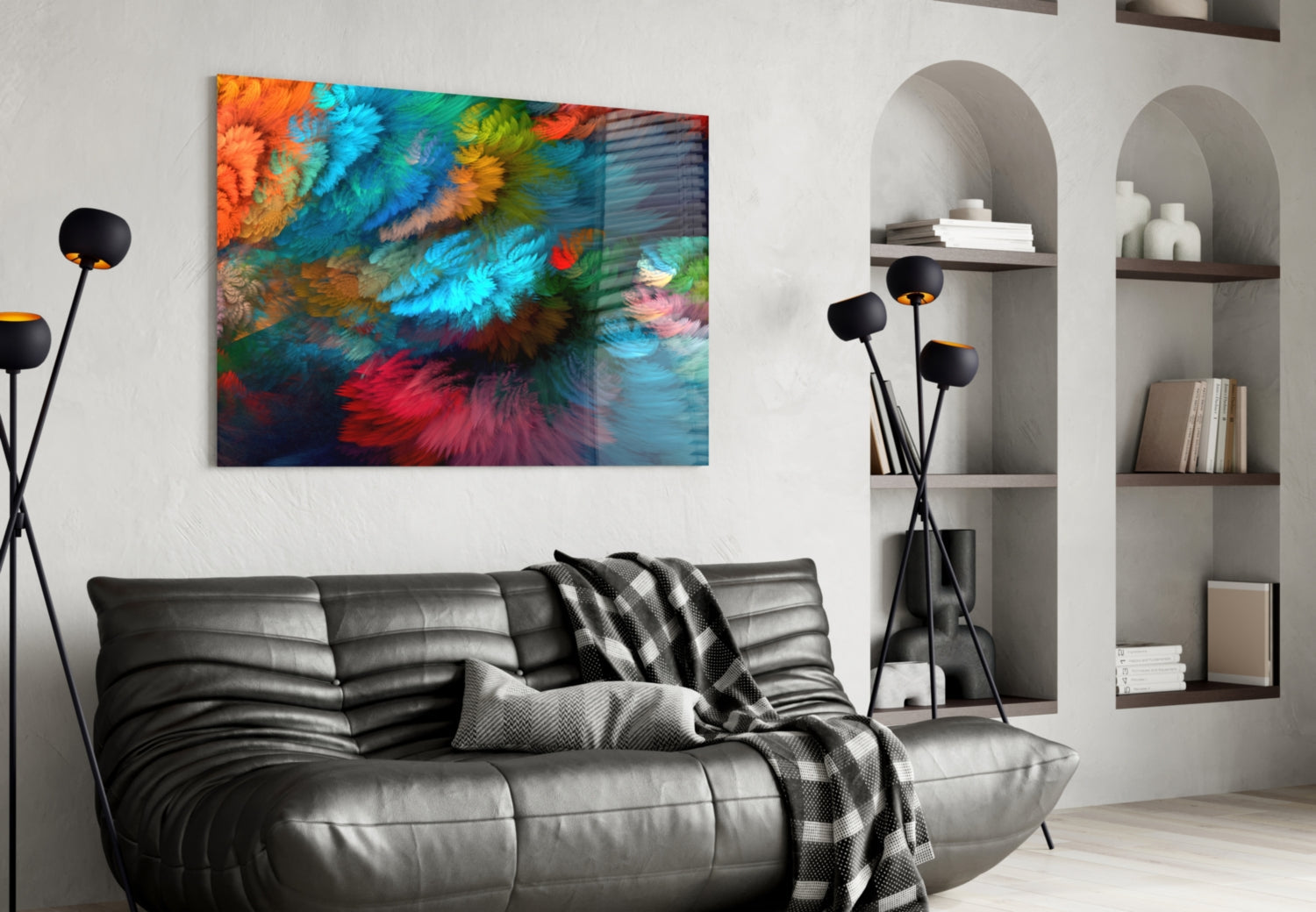 Feathered Rainbow Burst Glass Wall Art