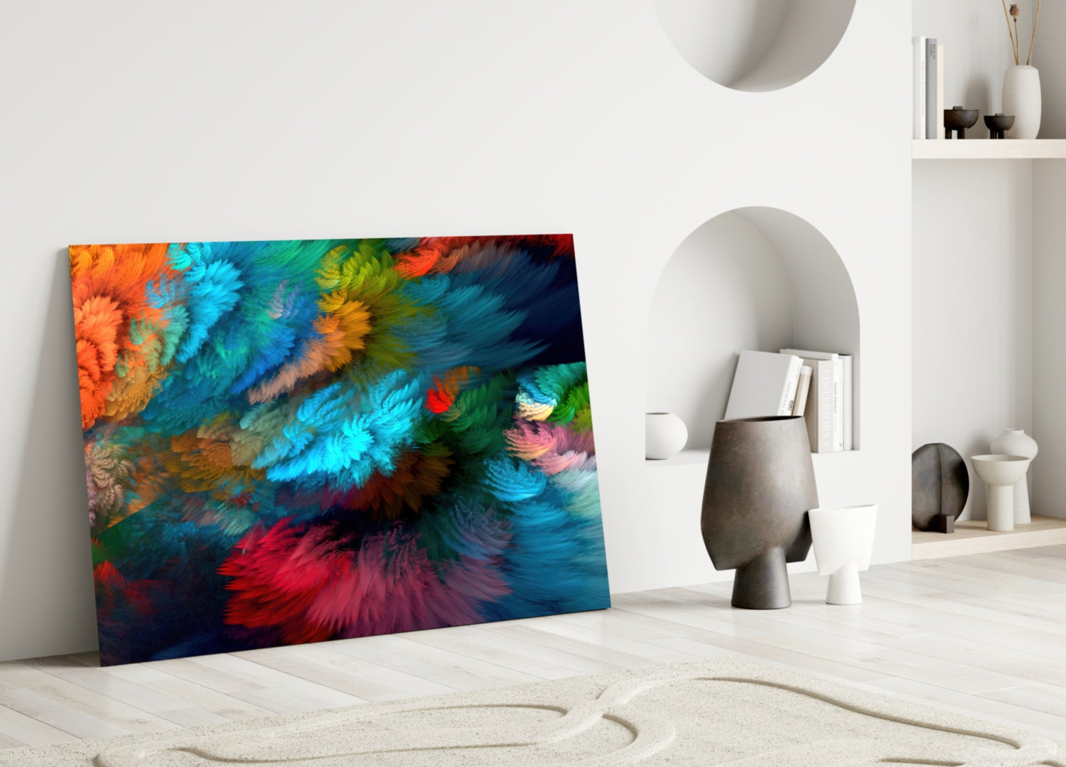 Feathered Rainbow Burst Glass Wall Art
