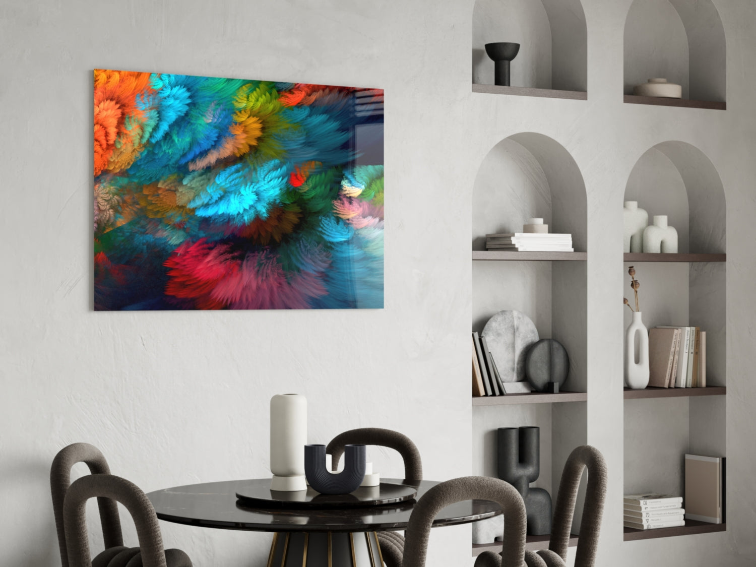 Feathered Rainbow Burst Glass Wall Art