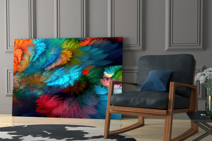 Feathered Rainbow Burst Glass Wall Art