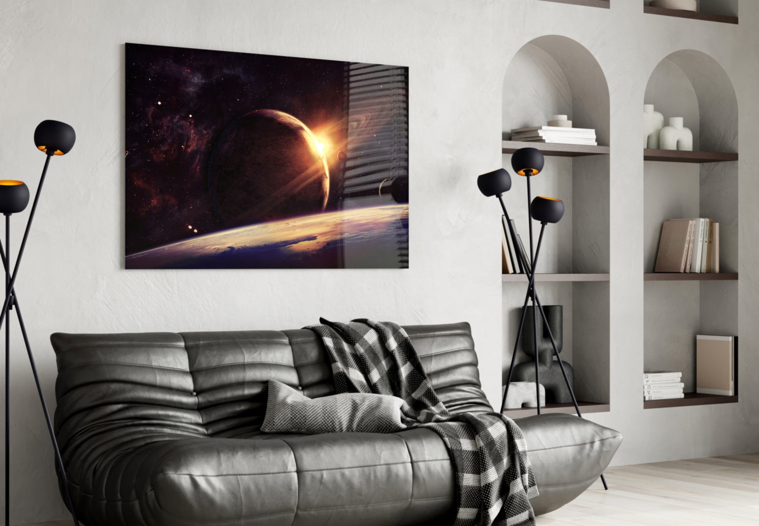 Sunrise Behind Planet Glass Wall Art