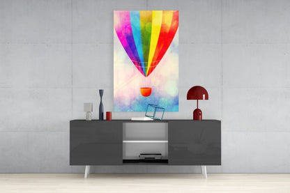 Giant Rainbow Striped Balloon Closeup Glass Wall Art