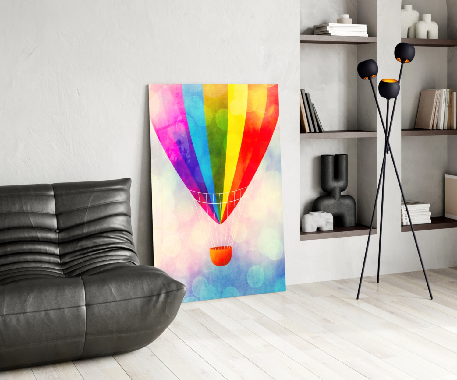Giant Rainbow Striped Balloon Closeup Glass Wall Art