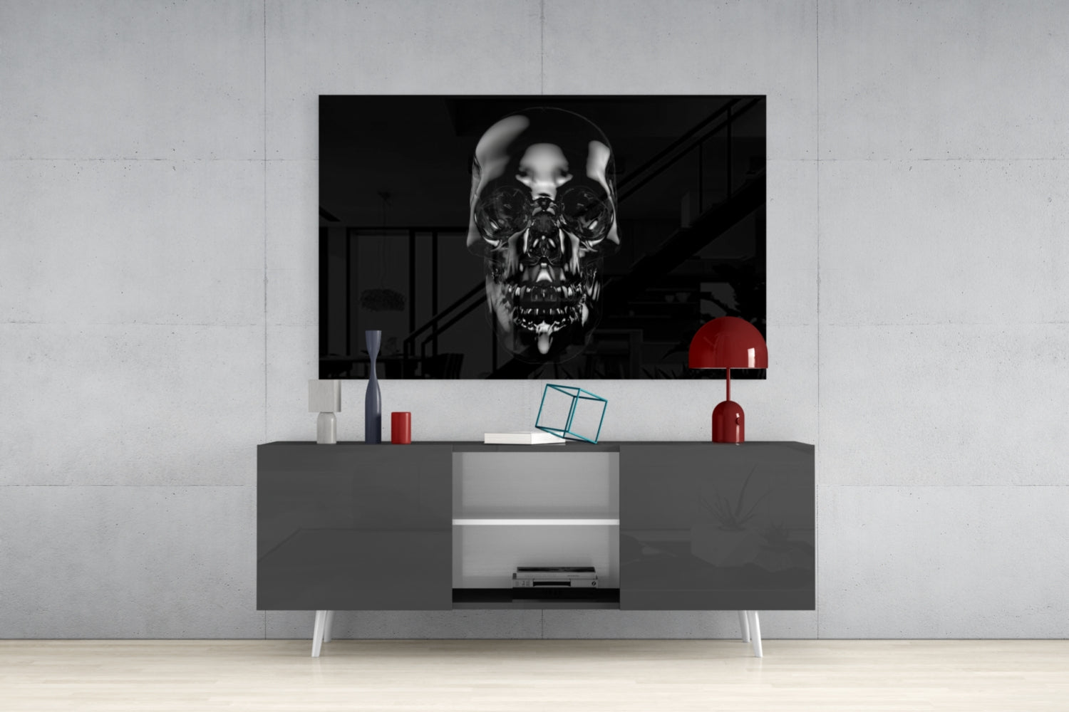 Dark Onyx Chrome Skull Glass Wall Art