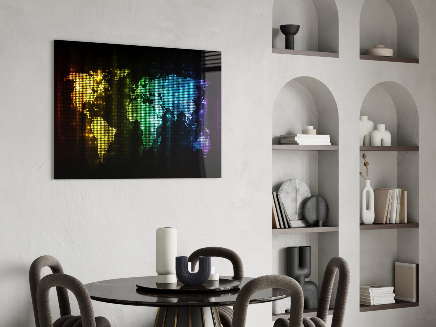 Pixel Rainbow World Map Glass Wall Art