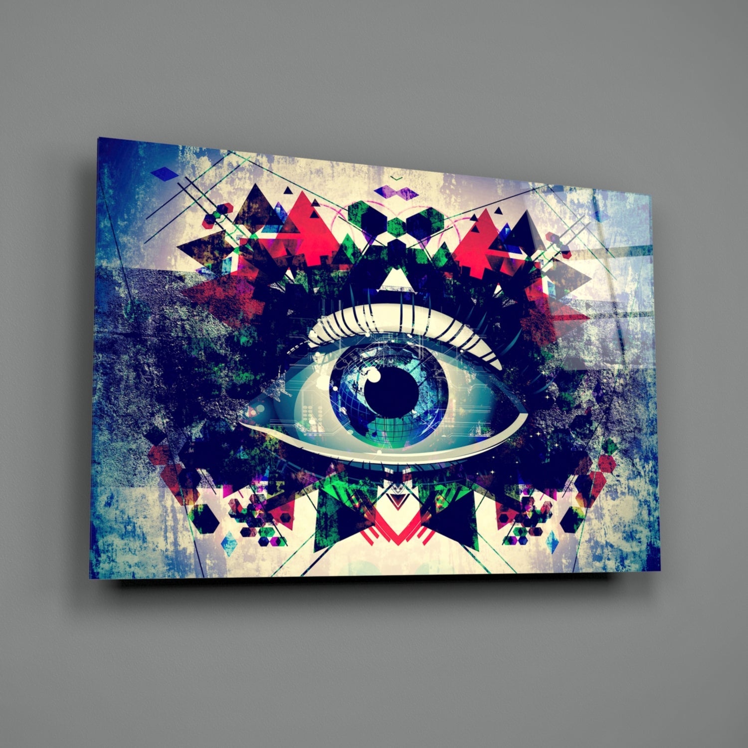 Kaleidoscope Triangle Cosmic Eye Glass Wall Art