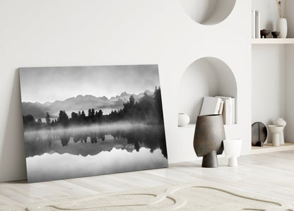 Misty Monochrome Lake Mirror Glass Wall Art