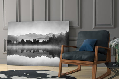 Misty Monochrome Lake Mirror Glass Wall Art