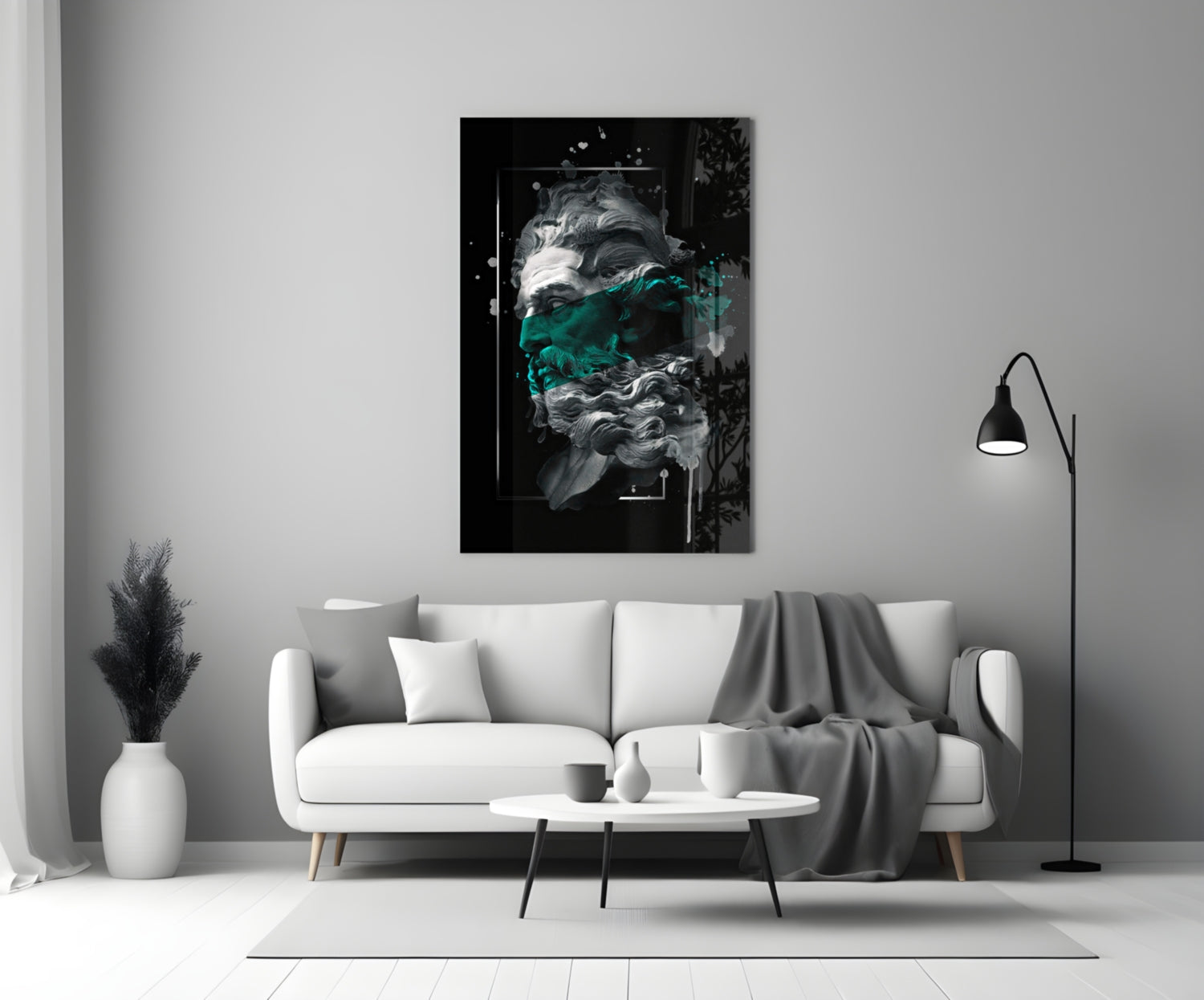 Emerald Paint Stripe Poseidon Bust Glass Wall Art