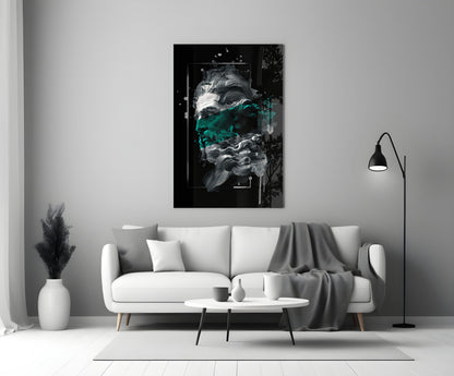 Emerald Paint Stripe Poseidon Bust Glass Wall Art