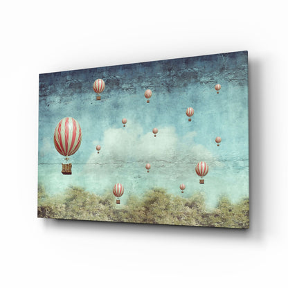 Vintage Sky Full of Pink Balloons Glass Wall Art