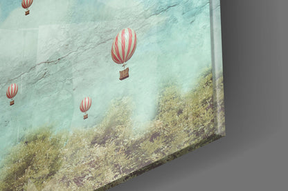 Vintage Sky Full of Pink Balloons Glass Wall Art