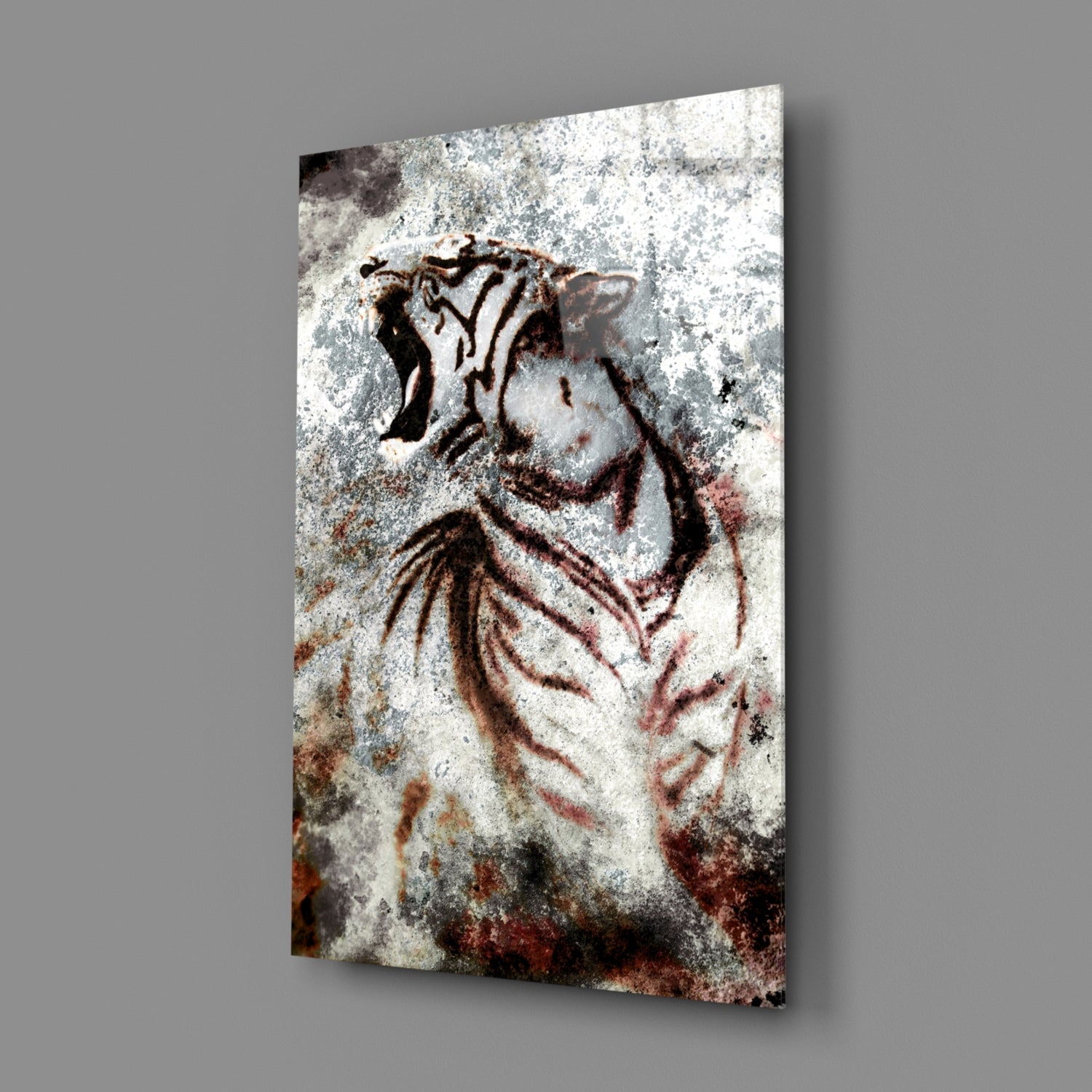 Grunge Roaring Tiger Glass Wall Art
