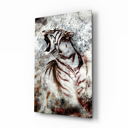 Grunge Roaring Tiger Glass Wall Art
