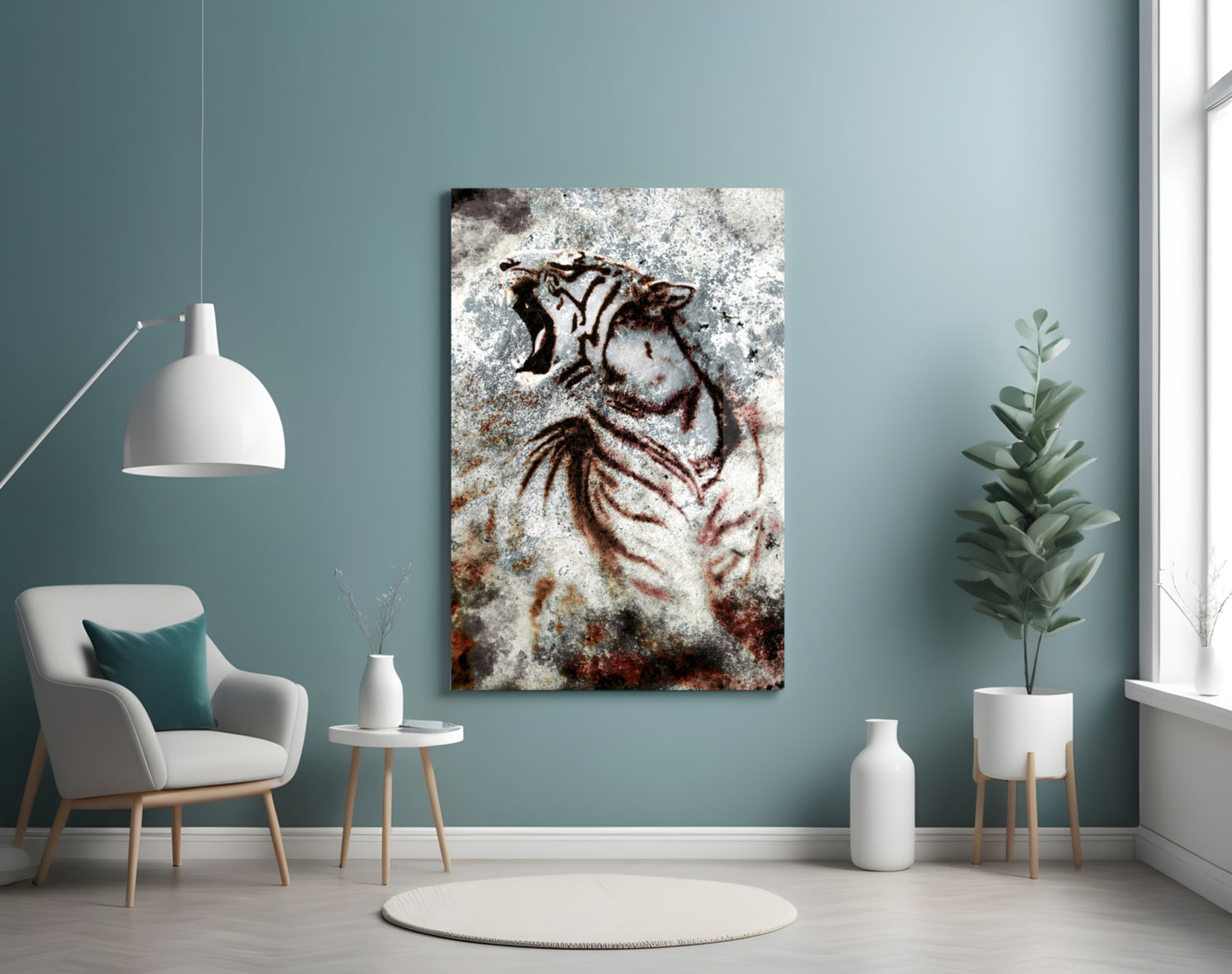 Grunge Roaring Tiger Glass Wall Art