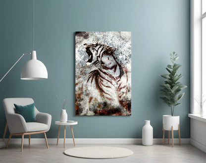 Grunge Roaring Tiger Glass Wall Art