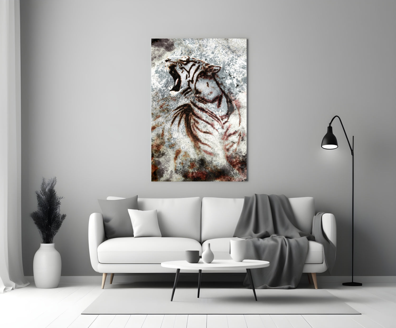 Grunge Roaring Tiger Glass Wall Art