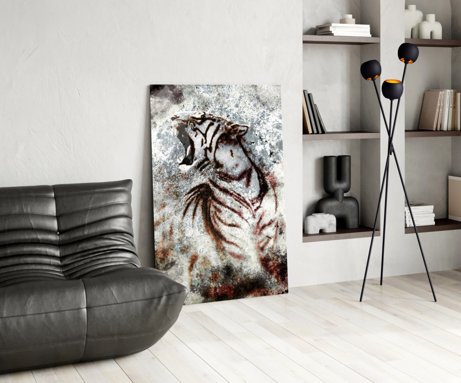 Grunge Roaring Tiger Glass Wall Art
