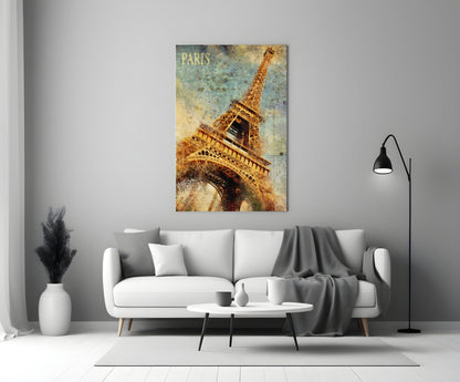 Golden Grunge Paris Eiffel Glass Wall Art