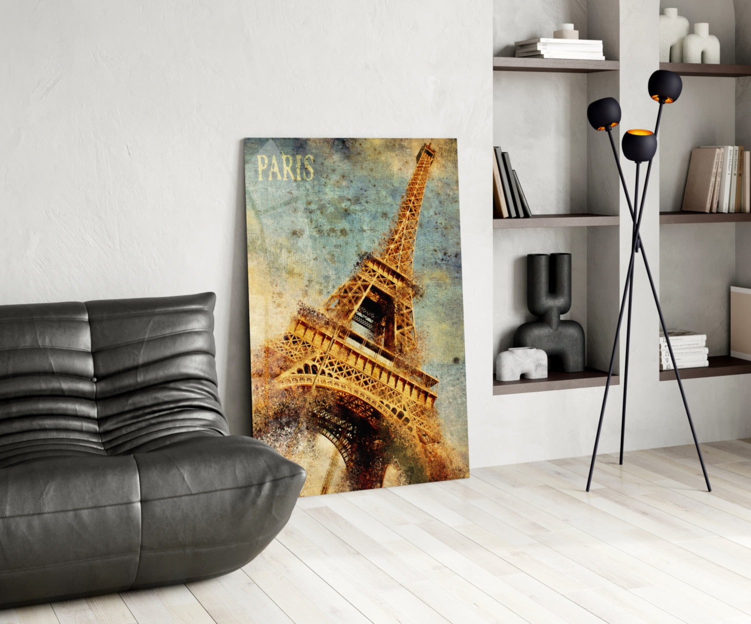 Golden Grunge Paris Eiffel Glass Wall Art