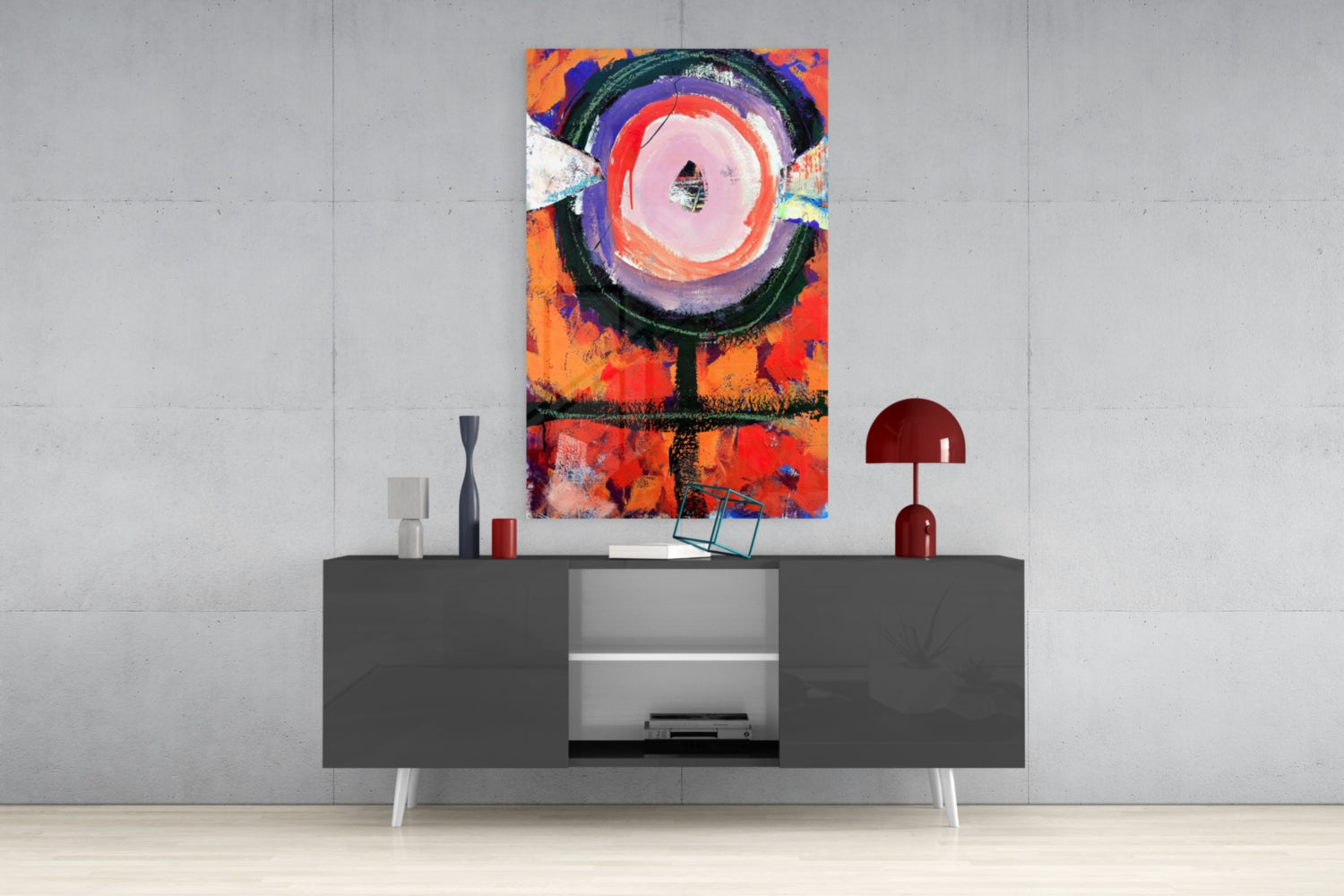 Orange Circular Totem Abstract Glass Wall Art