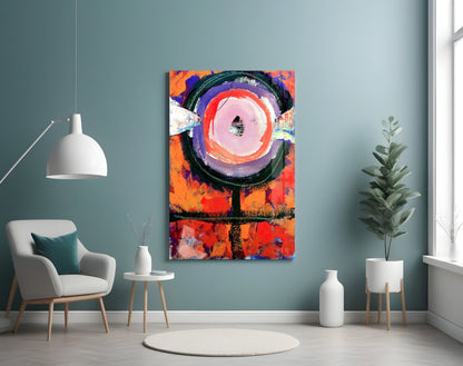 Orange Circular Totem Abstract Glass Wall Art