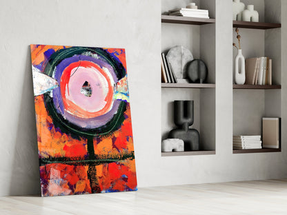Orange Circular Totem Abstract Glass Wall Art
