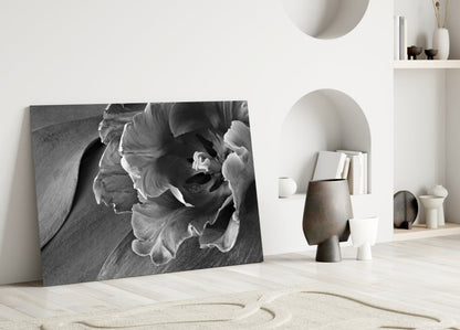 Monochrome Parrot Tulip Glass Wall Art