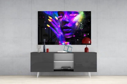 Neon Paint Face Glowing Nails Glass Wall Art