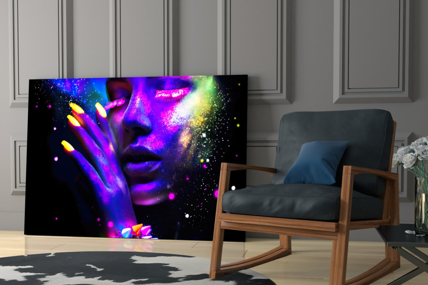 Neon Paint Face Glowing Nails Glass Wall Art