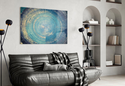 Blue and Gold Radial Rings Mosaic Glass Wall Art