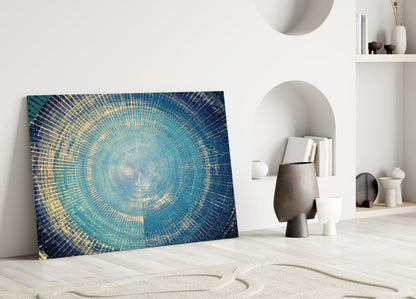Blue and Gold Radial Rings Mosaic Glass Wall Art