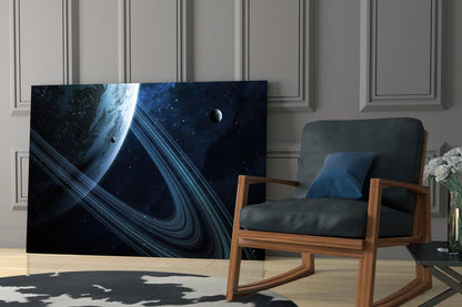 Blue Ringed Planet Glass Wall Art