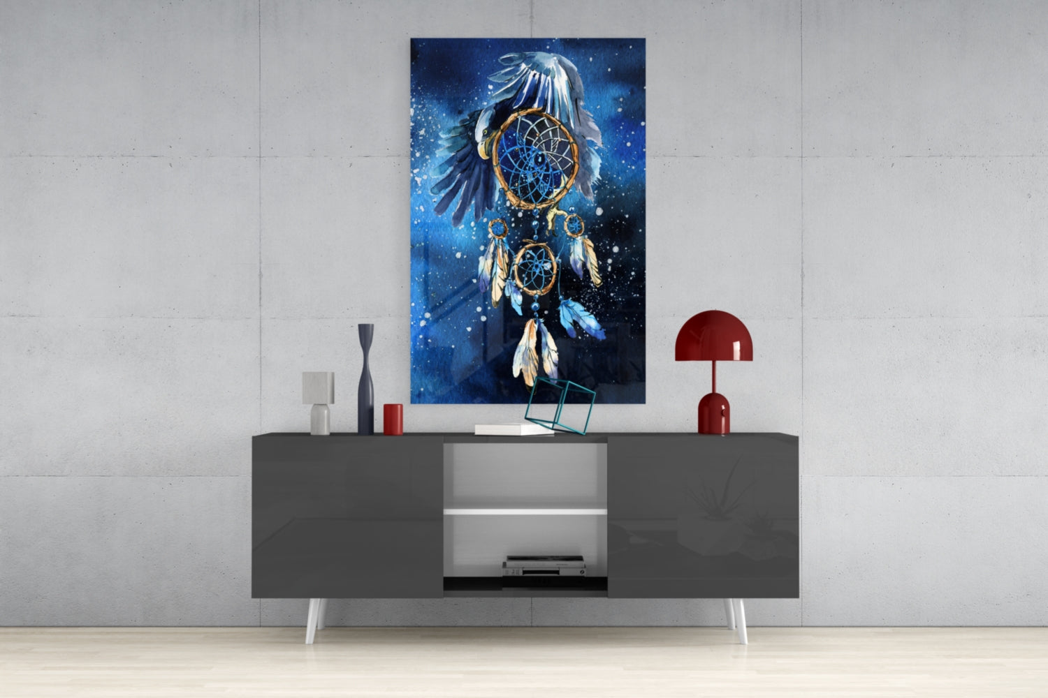 Eagle Wings Starry Dreamcatcher Glass Wall Art